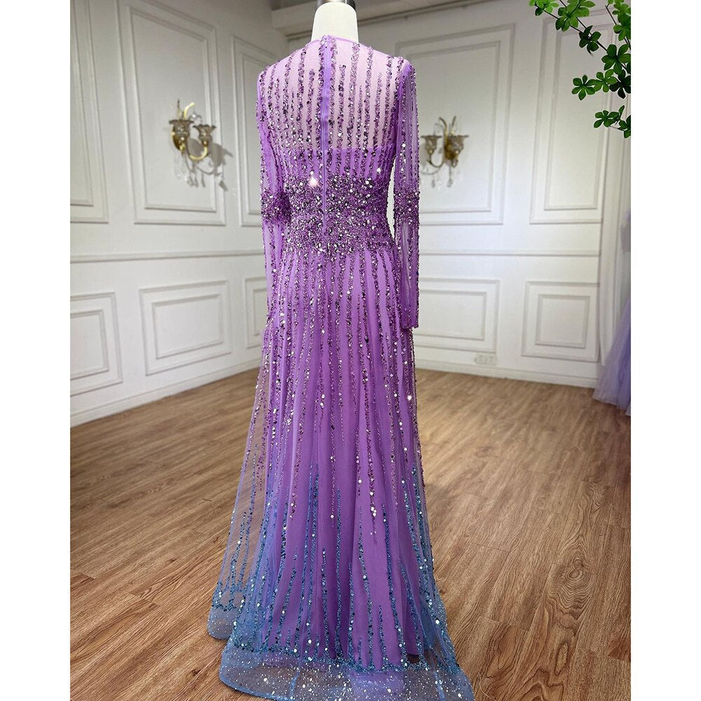 Serene Hill Muslim A-Line Beaded Luxury Arabic Evening Dresses & Gowns for Women - Elegant Wedding Party Formal Wear 2025 Collection | Perfect for Eid Celebrations, Bridal Showers & Special Occasions