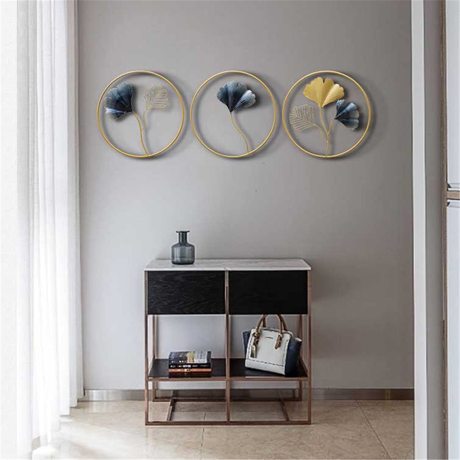 3PCS Gold Ginkgo Leaf Metal Wall Art Decor - Nordic Style Home Ornament for Living Room, Bedroom, Study & Hotel - 45cm Diameter - Perfect for Boho Decor, Housewarming Gifts & Wall Accents