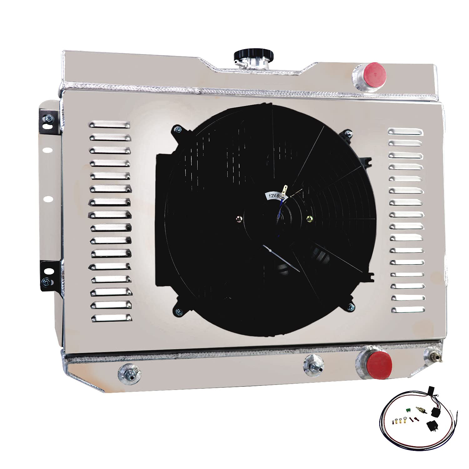 ECMRAD 3 Row Aluminum Radiator with Shroud, 14'' Fan & Relay Kit - Compatible with 1960-1965 Chevy Chevelle, Impala, Bel Air, El Camino, Biscayne (1960 1961 1962 1963 1964) - Perfect for Classic Car Restoration & Performance Upgrades