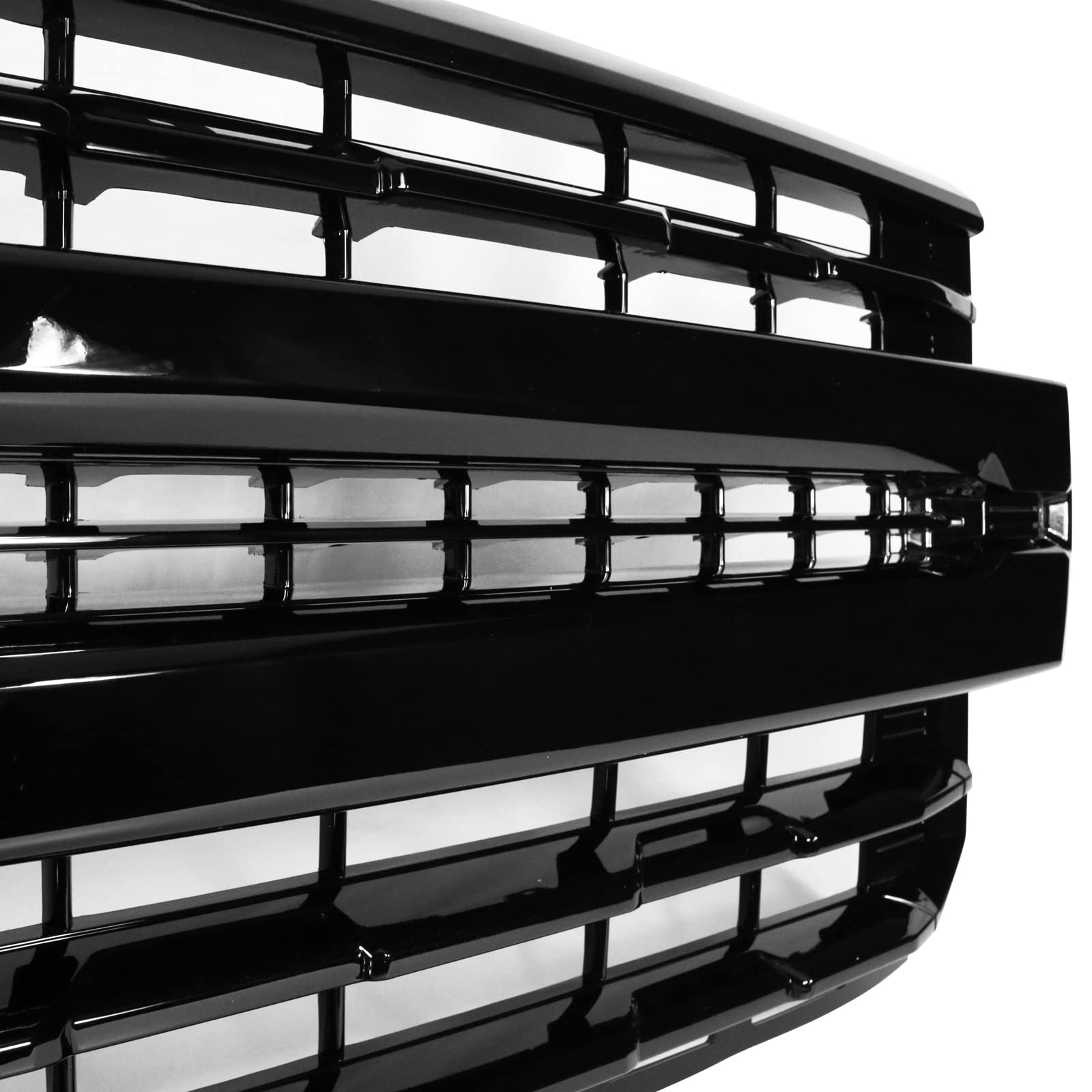 IKON MOTORSPORTS Glossy Black Front Bumper Hood Mesh Grill Compatible With 2019-2021 Chevrolet Silverado 1500 LT/LTZ/RST/High Country | Upgrade Your Truck's Style & Protection for Off-Road & Daily Driving