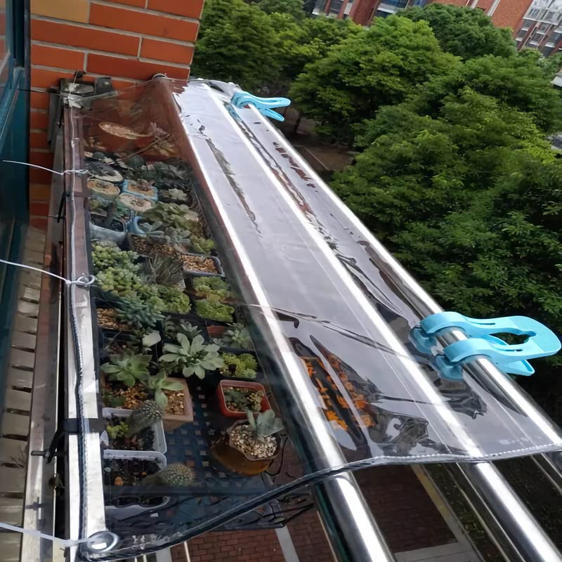 Heavy Duty Clear Tarp - Transparent Waterproof Cover with Grommets & Reinforced Edges | Durable, Thick, Tear-Resistant Polyethylene Sheet | Perfect for Greenhouses, Outdoor Porches, Nursery, Rain Protection & More