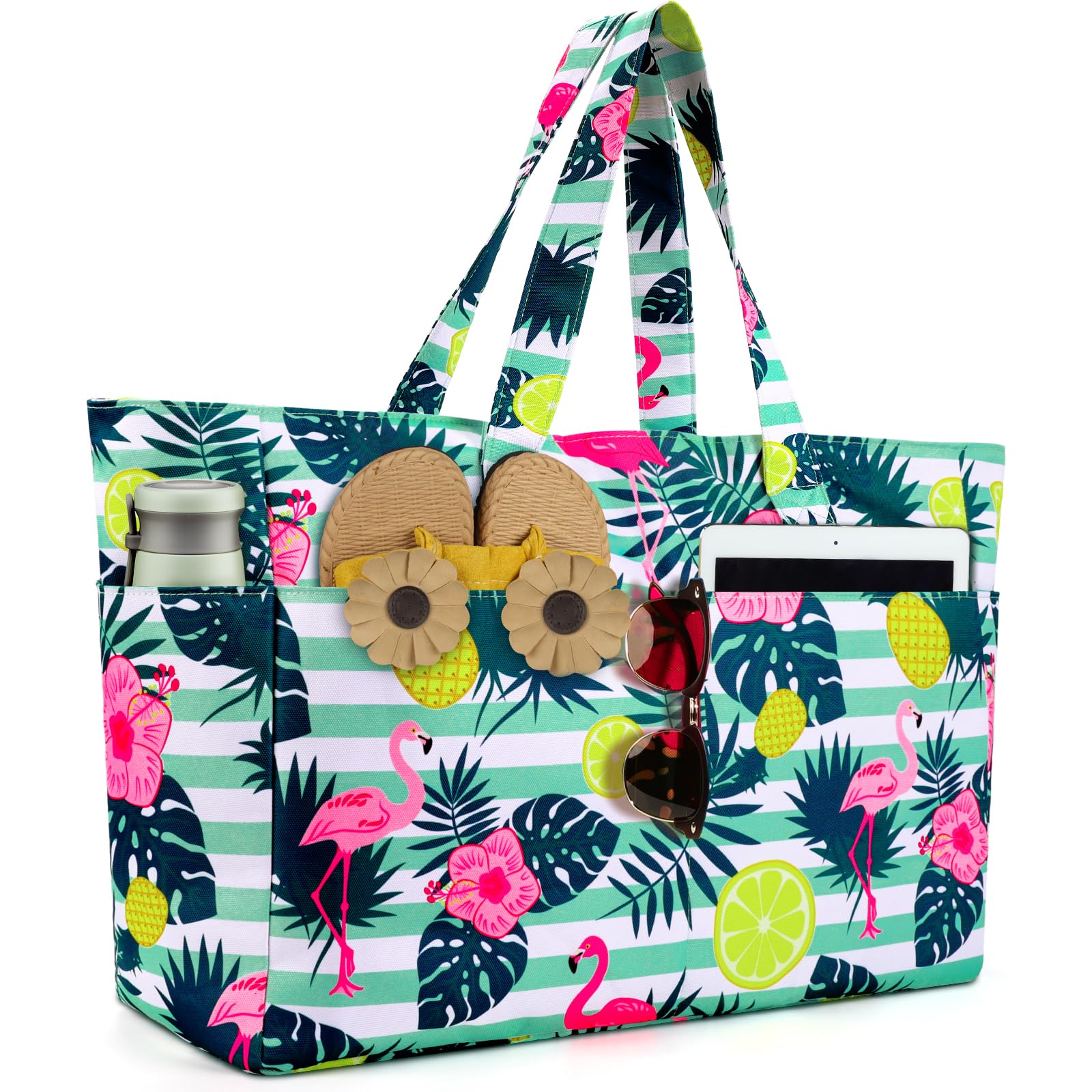 **Extra Large Waterproof Beach Bag with Zipper & Wet Compartment - Lightweight Foldable Tote for Women, Travel, Pool, Gym & Vacation - Perfect for Weekender & Outdoor Activities**
