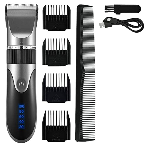 Professional Hair Clippers for Men - Rechargeable Barber Beard Trimmer with Ceramic Blades, Low Noise Hair Cutting Machine for Adults & Kids (Gray) - Perfect for Home Haircuts, Salon Styling & DIY Grooming