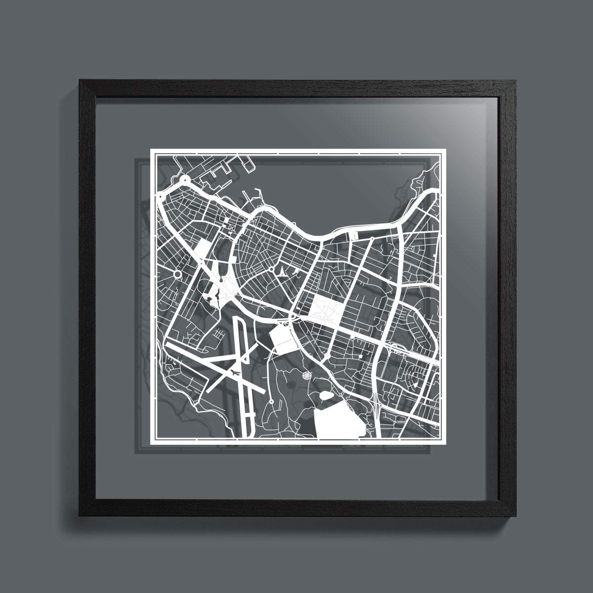 Reykjavik Paper Cut Map - 12x12 Inches White Paper Art Wall Decor for Home, Office & Gift Giving