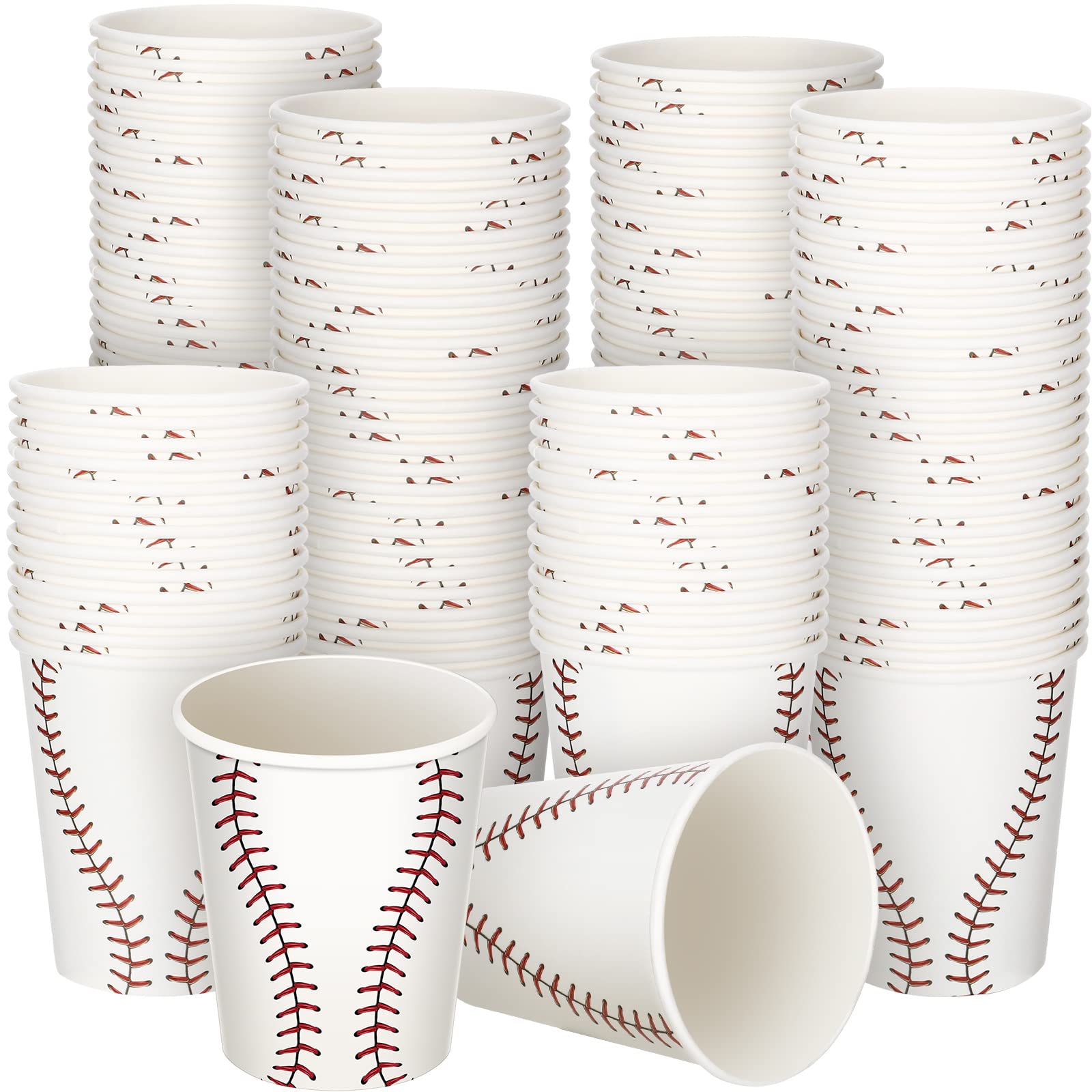 Teling 100-Pack 9oz Baseball Party Cups - Disposable Paper Drinking Cups for Sports Themed Birthday Parties, Game Day Decorations & Team Celebrations - Perfect for BBQs, Tailgates & Sports Events