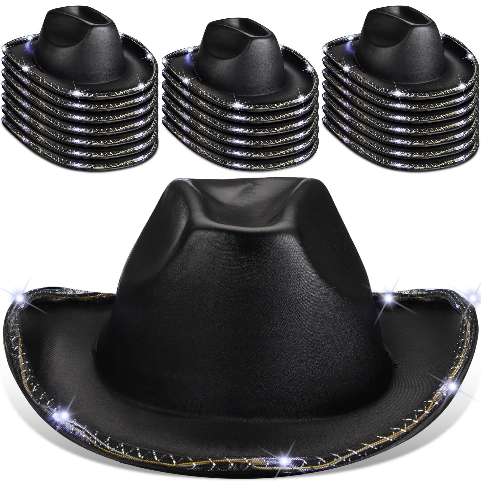 20 Pack LED Cowboy Cowgirl Flashing Light Up Hats - Western Themed Party Accessories for Bachelorette, Wedding, Bridal Showers & Country Music Festivals