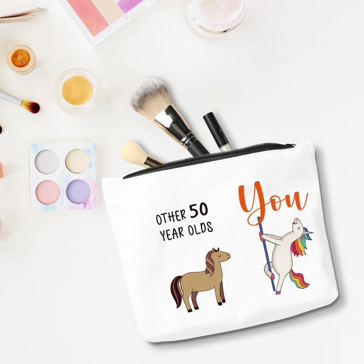 50th Birthday Gifts for Women - Unicorn Themed Makeup Bag & Cosmetic Pouch | Perfect 50 Year Old Birthday Present, Anniversary Gift & Party Decoration | Great for Travel, Daily Use & Special Occasions
