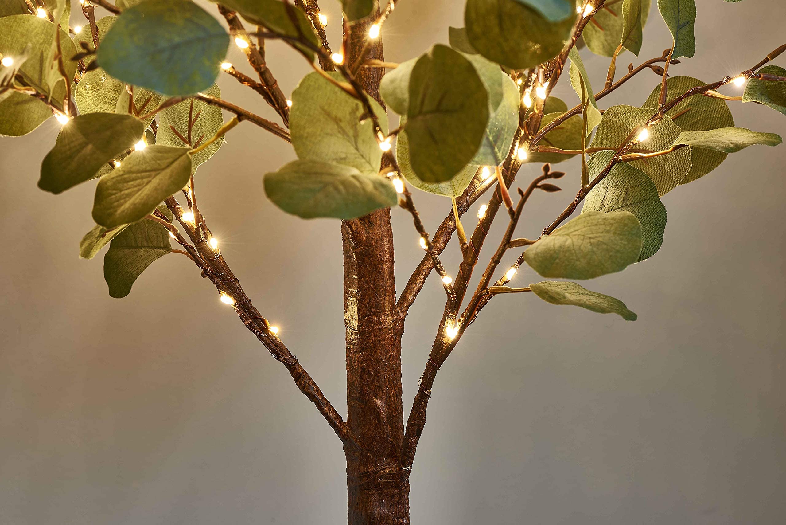LITBLOOM 4FT Lighted Eucalyptus Tree with 160 Warm White LED Fairy Lights - Artificial Plant with Lights for Indoor Outdoor Home Decor, Wedding, Party, Living Room, Bedroom, Office, Garden Decoration