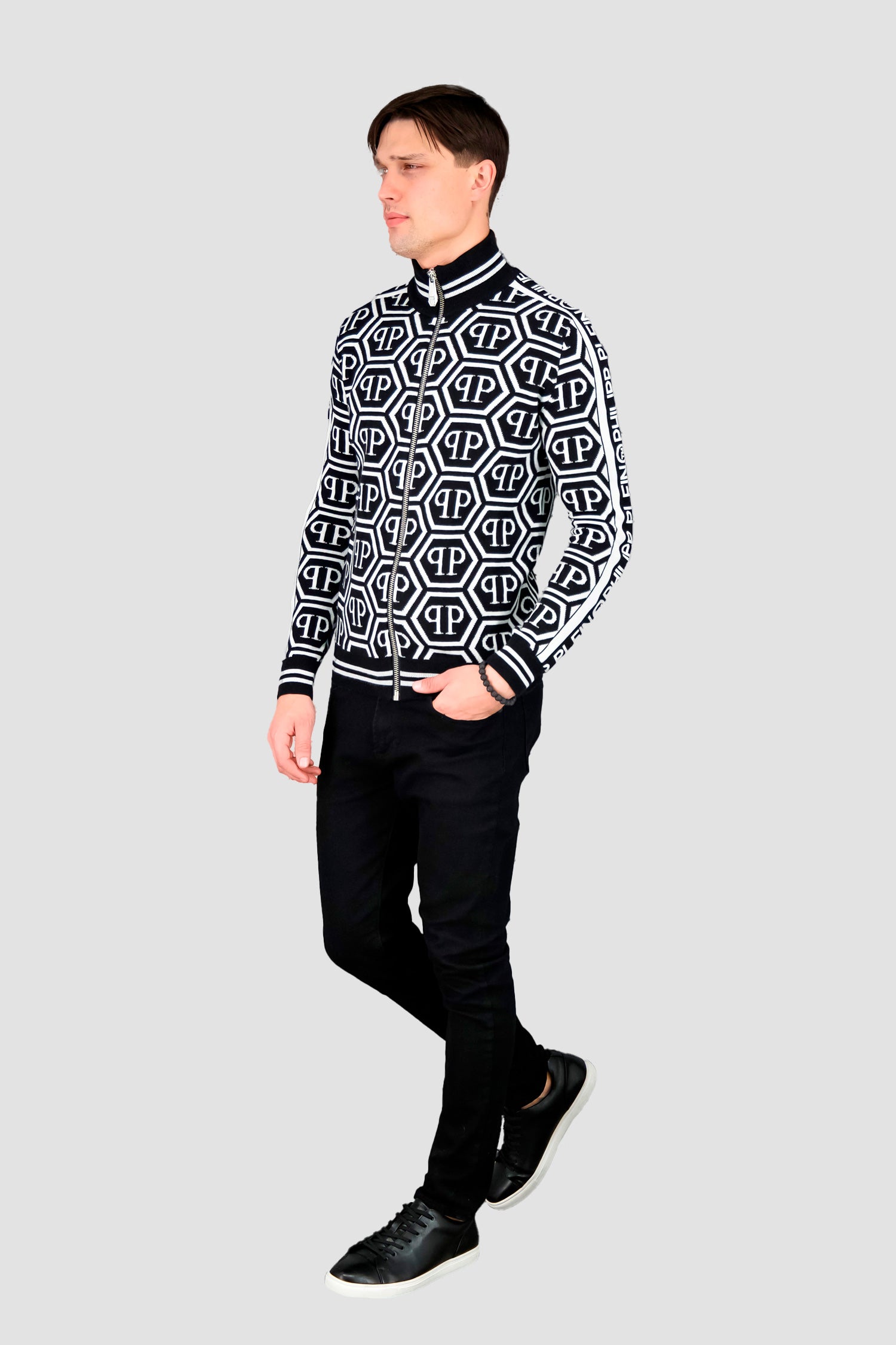 Philipp Plein PP Print Knit Sweater for Men - Stylish Casual Pullover with Logo Design - Perfect for Fall & Winter Outfits, Parties, and Streetwear Fashion