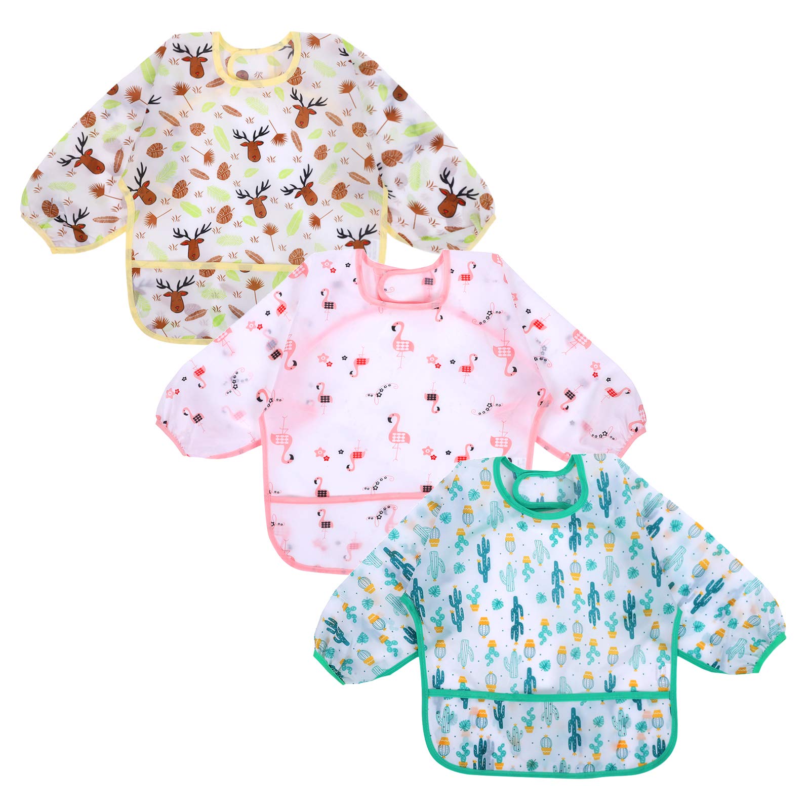 Accmor Waterproof Long Sleeve Baby Bibs - Soft Toddler Feeding Bib for 6-36 Months - Perfect for Messy Meals & Learning to Eat Independently