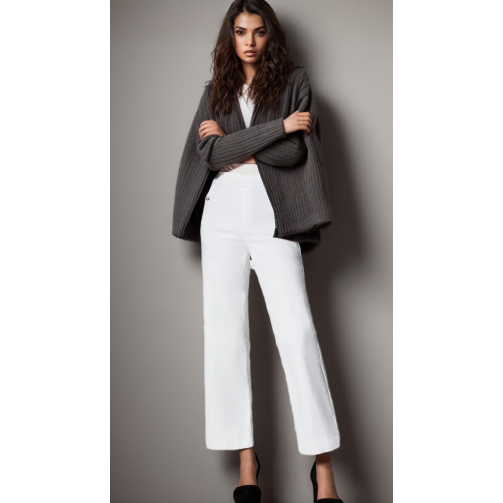 Curvachic High Waist Tummy Control Jeans for Women - Cropped Wide-Leg Straight Fit Black Trousers | Perfect for Work, Casual Outfits & Date Nights