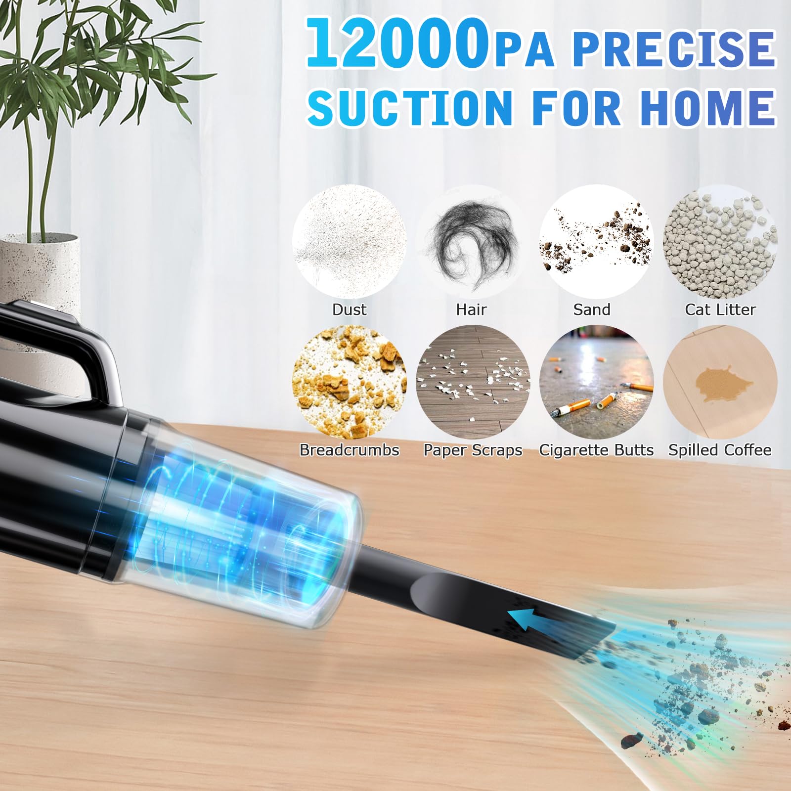 Cordless Handheld Vacuum 12000PA - 3-in-1 Car & Home Cleaner for Carpet, Keyboard