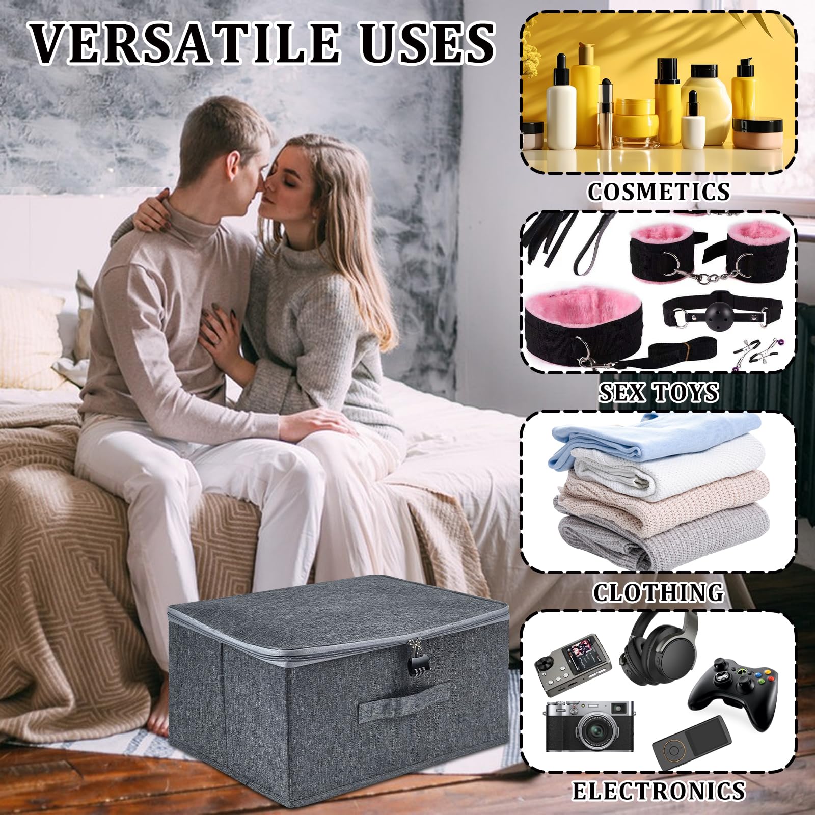 Discreet Lockable Adult Toy Storage Organizer Bag - 15.8x11.8x8.3 Inch Travel Case with Metal Lock for Sex Toys & Accessories - Perfect for Couples, Home Organization & Discreet Travel Storage
