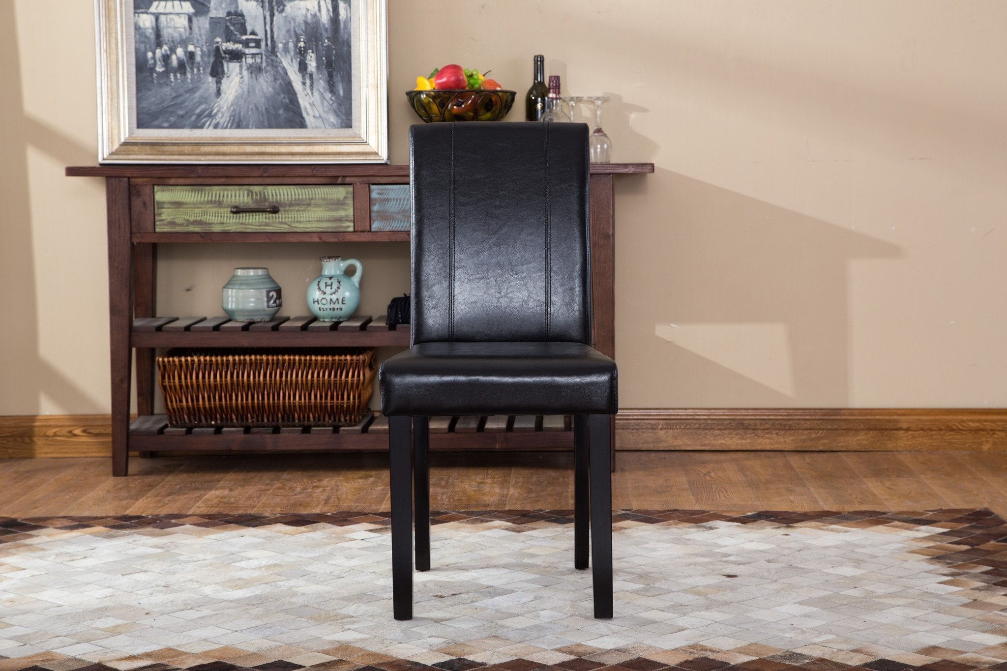 Roundhill Urban Style Solid Wood Leatherette Padded Parson Dining Chairs, Black - Set of 2 for Kitchen, Dining Room or Home Office