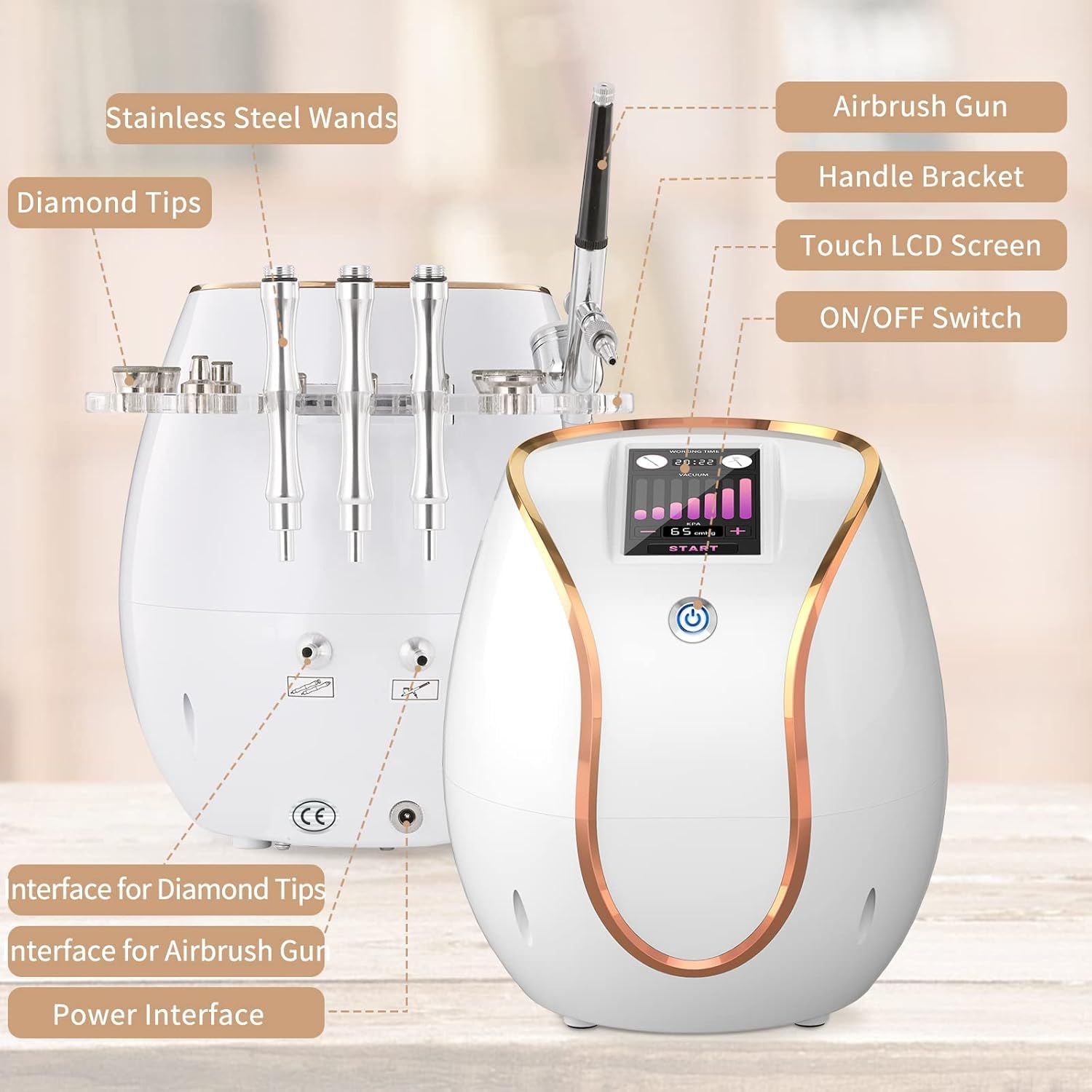 Professional Diamond Microdermabrasion Machine with Touch Screen for Facial Skin Care - 68cmHg Suction Power, Includes Spray Gun, 350 Cotton Filters, Tips & Wands - Perfect for Spa, Salon & At-Home Skin Rejuvenation Treatments