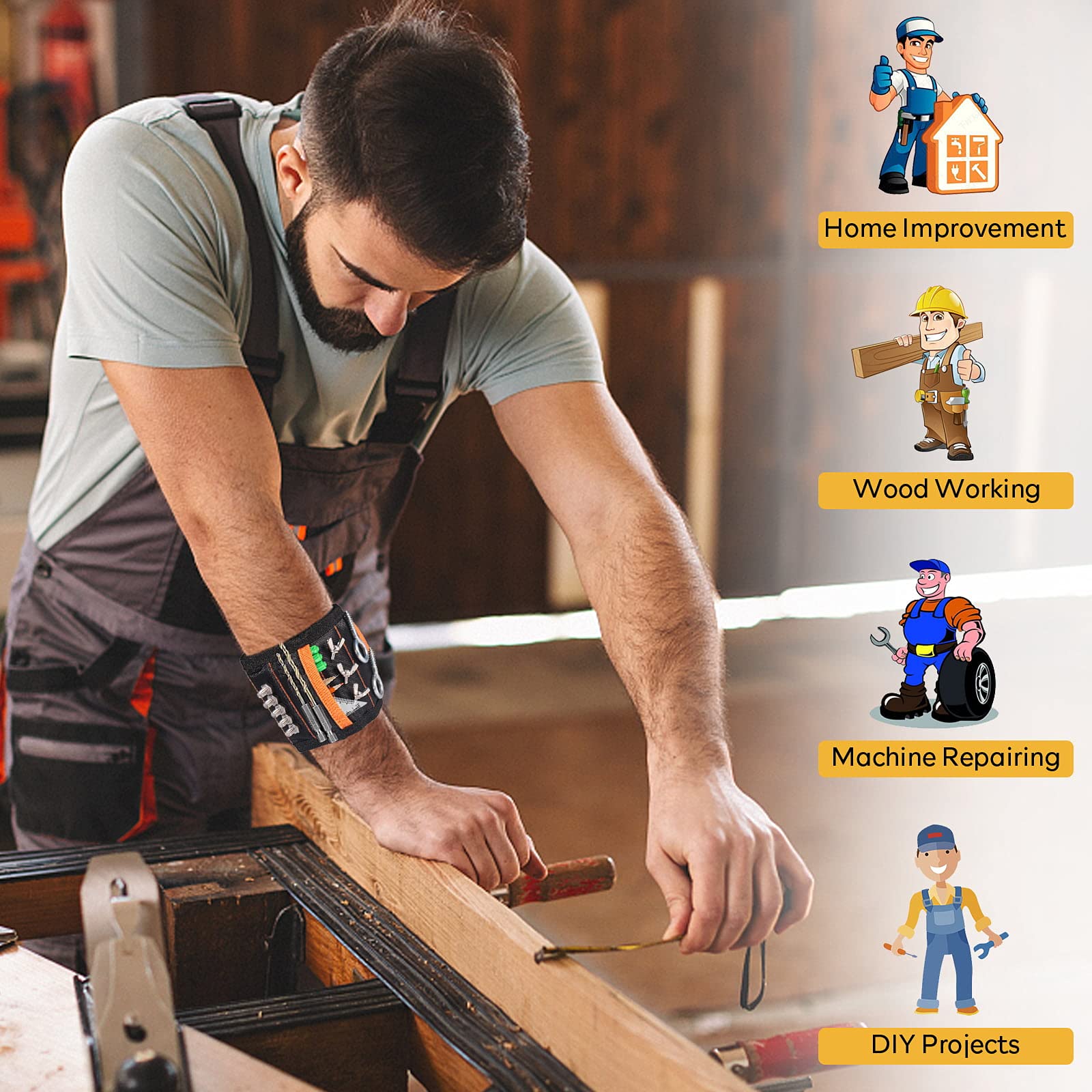 Valentine's Day Gifts for Men - Magnetic Tool Wristband with 15 Strong Magnets for Holding Screws, Nails & Drill Bits - Perfect Gadget for Boyfriend, Husband & Dad - Ideal for DIY Projects, Construction Work & Home Repairs