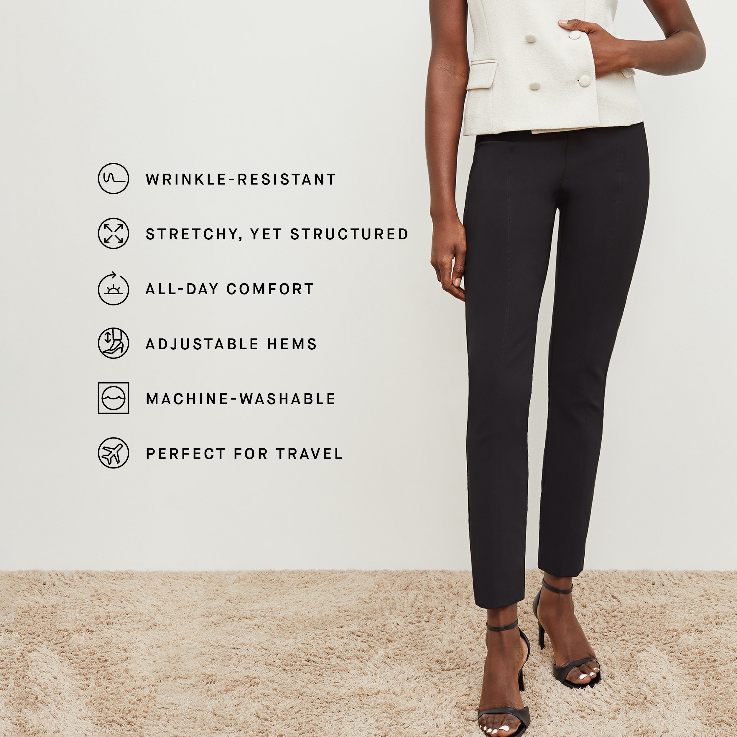 Foster Cigarette Pants for Women - High Waist PowerStretch Slim Fit Trousers in Dark Navy | Perfect for Yoga, Workouts & Casual Wear