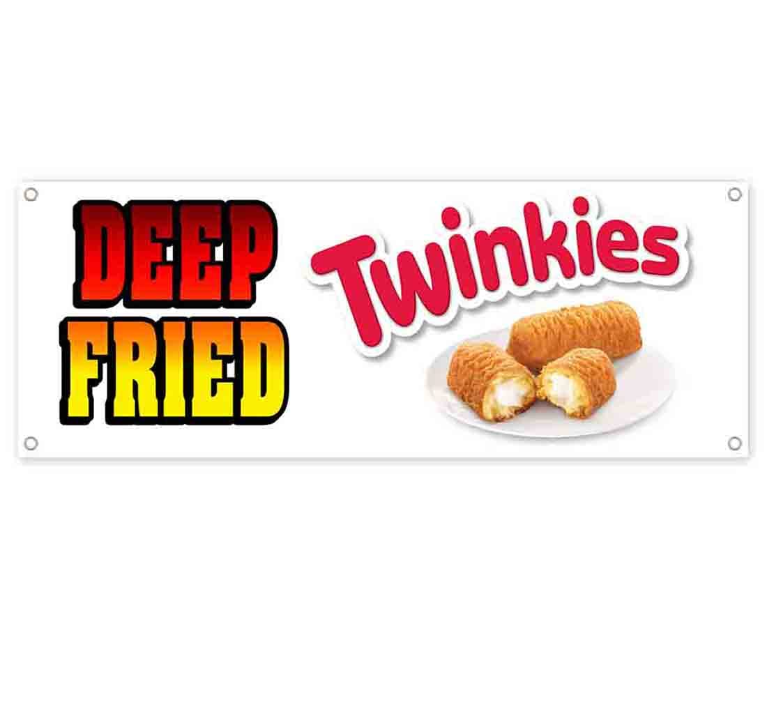 Deep Fried Snack Cakes Banner 13 oz - Heavy-Duty Vinyl Single-Sided Sign with Metal Grommets for Outdoor & Indoor Use - Perfect for Parties, Restaurants, and Food Trucks