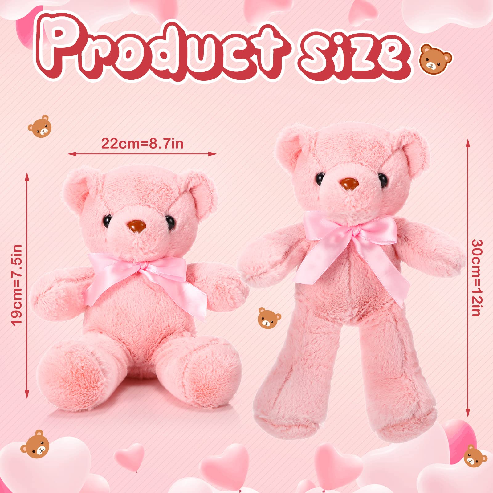 Aoriher 6 Pack Soft Pink Teddy Bear Plush Stuffed Animals - Cute Sleeping & Playing Toys for Kids, Baby Shower Decorations, Graduation Gifts & Birthday Party Favors - Perfect for Nursery Decor, Gift Baskets and Themed Events