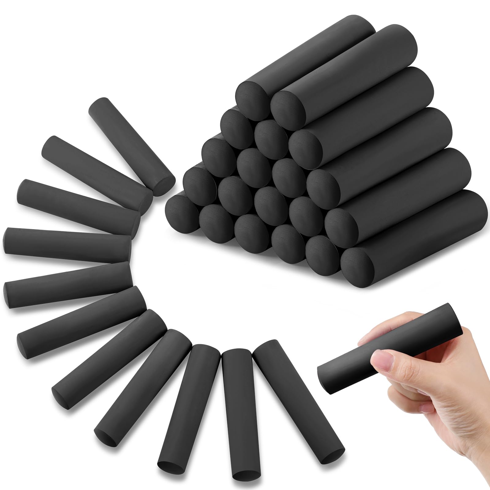 Fulmoon 40 Pcs Jumbo Non-Toxic Sidewalk Chalk for Kids & Adults - Large Washable Street Chalk for Outdoor Art, Drawing, Painting, Graffiti & Classroom Activities (Black, Round Style) - Perfect for Driveway Art, Birthday Parties & Summer Fun