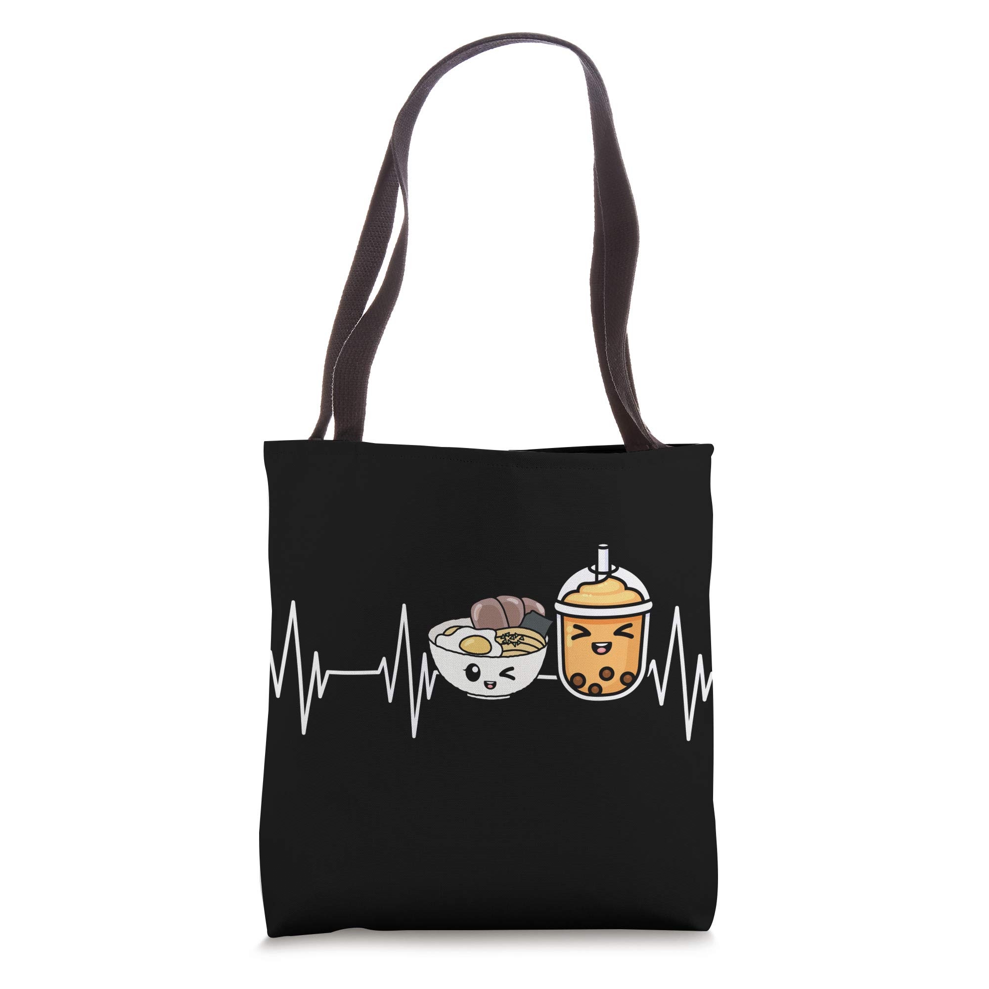 Japanese Noodles & Boba Bubble Tea Asian Food Themed Heartbeat Ramen Tote Bag - Perfect for Grocery Shopping, Anime Conventions & Asian Food Lovers
