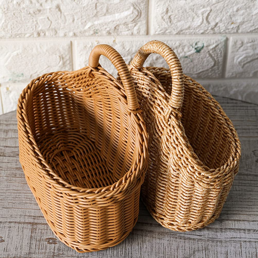 Cabilock Handwoven Woven Belly Basket - Plastic Cutlery Storage Organizer & Hanging Bin for Kitchen, Table, Cabinet, Pantry - Perfect for Forks, Spoons, Napkins & Serving Utensils (21x19cm) - Ideal for Dining Room Organization, Party Serving & Small Space Storage