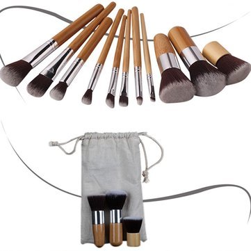 11-Piece Bamboo Handle Makeup Brush Set - Eyeshadow, Blush & Concealer Brushes for Professional Makeup Application & Travel Kit