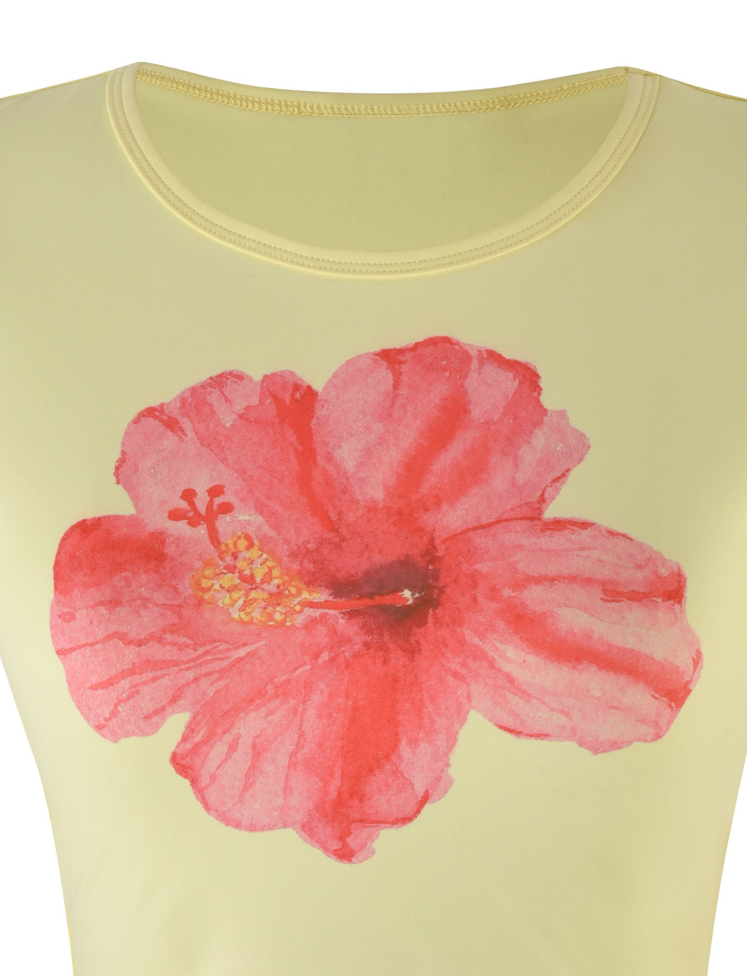 JOVANA TEE Women's Yellow Floral Print T-Shirt - Hibiscus Design Casual Short Sleeve Top for Summer Outfits, Beach Wear & Daily Fashion