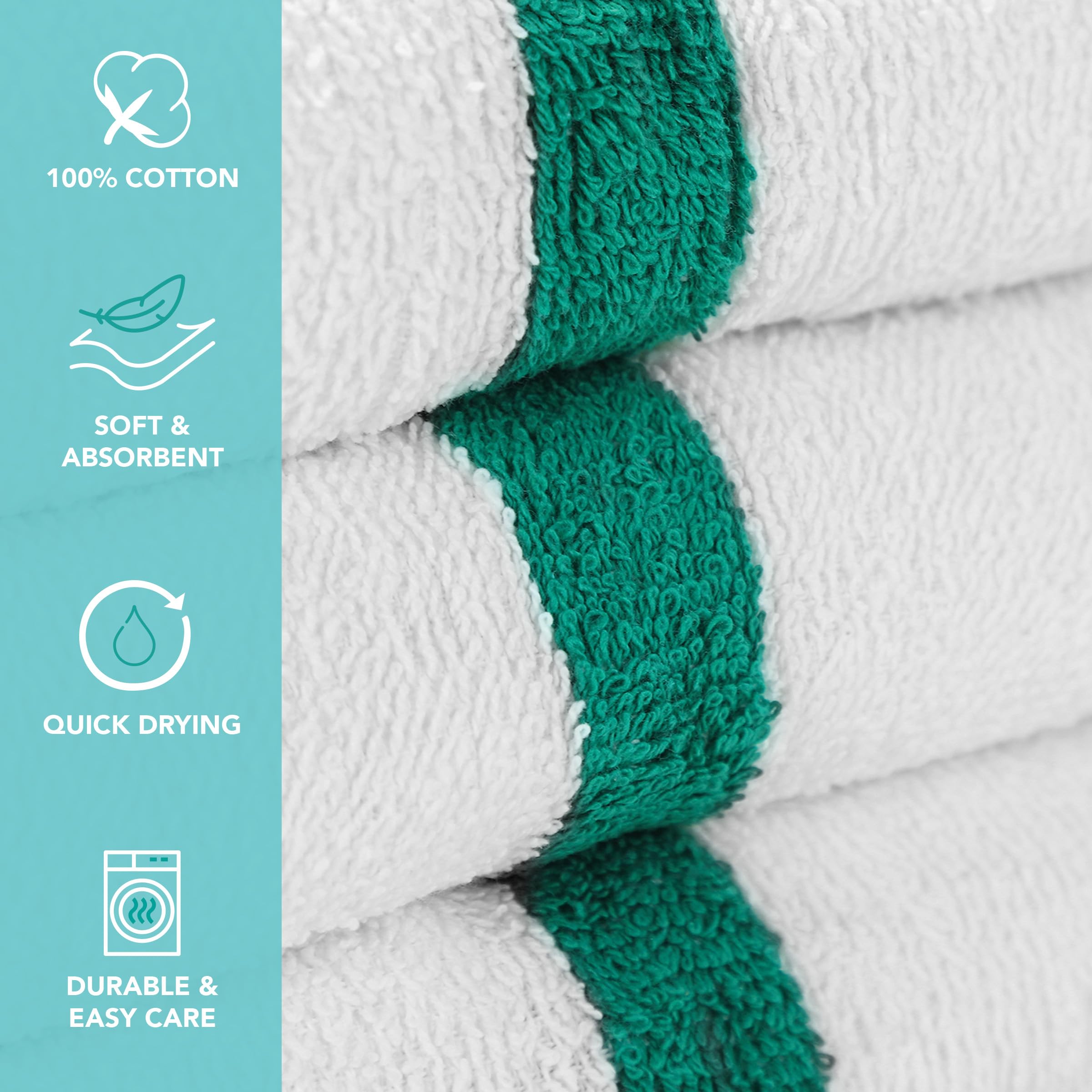 Arkwright White Hand Gym Towels - Pack of 120 Bulk 100% Cotton Soft Quick-Dry Absorbent Towels for Workout, Gym, Spa, Pool, Bathroom - 16x27 Inches, Green - Perfect for Fitness, Hospitality & Home Use