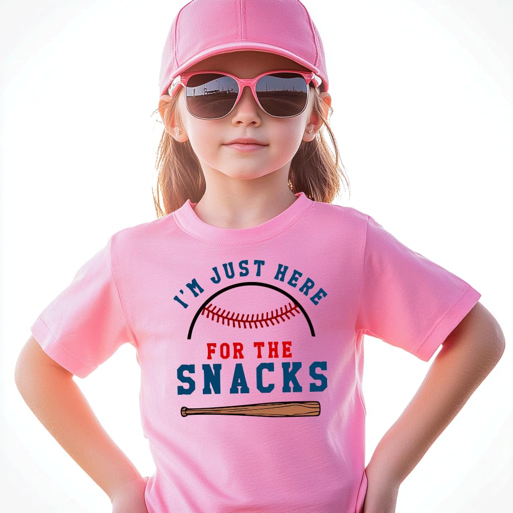 Funny Toddler Baseball T-Shirt - 'I'm Just Here for The Snacks' Short Sleeve Tee for Baby Boys & Girls | Cute Playdate & Birthday Outfit