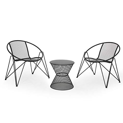 Janice Modern Outdoor Iron Chat Set with Side Table in Matte Black - Durable Patio Furniture for Garden, Deck, and Backyard Relaxation