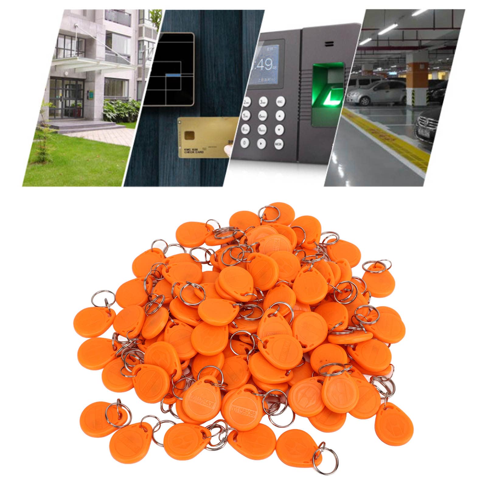 100 Pcs 125KHz RFID Key Fobs - Orange Contactless Proximity Keycards for Door Access Control, Smart ID Badges & Security Systems | Ideal for Offices, Hotels, Gyms & Apartment Buildings