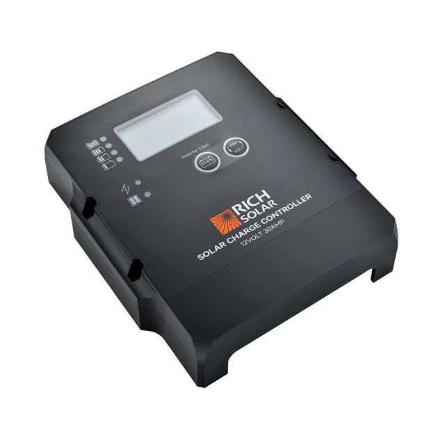 Rich Solar 30 Amp PWM Solar Charge Controller for RV, Boat, Off-Grid Power System - Waterproof & Efficient Solar Panel Regulator
