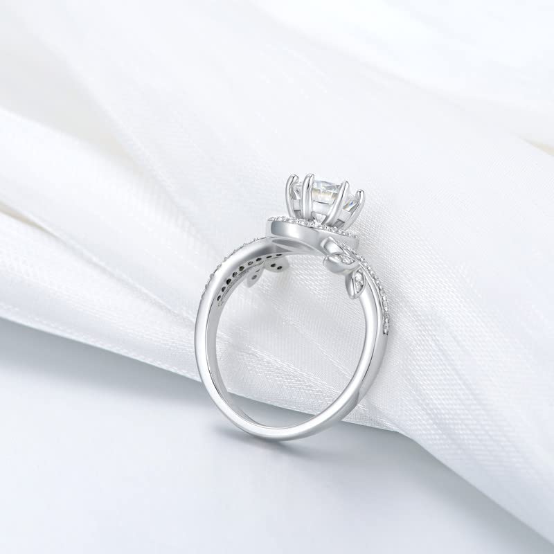 1.38 Carat Halo Moissanite Engagement Ring for Women - Platinum Plated Sterling Silver Wedding Band, Anniversary Gift, Promise Ring for Brides, Proposals & Special Occasions