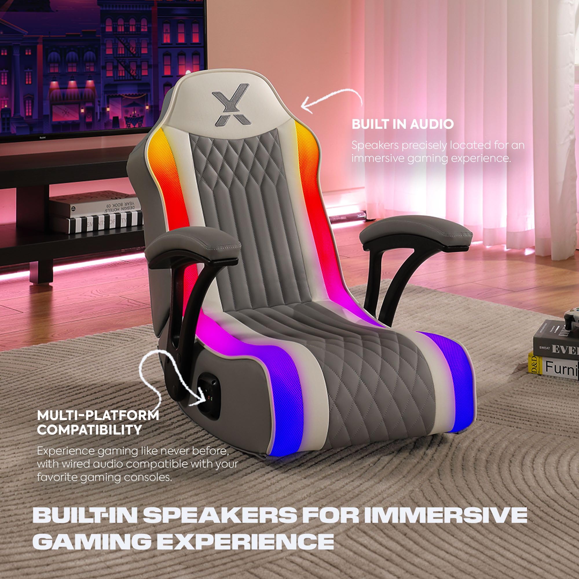 X Rocker Video Gaming Floor Rocker Chair with Built-in Audio Speakers - Foldable Gaming Chair for Bedroom, Game Room or Living Room - Perfect Gift for Gamers, Boys, Girls & Teens Ages 5-17 - Ideal for Gaming, Movie Nights & Relaxing