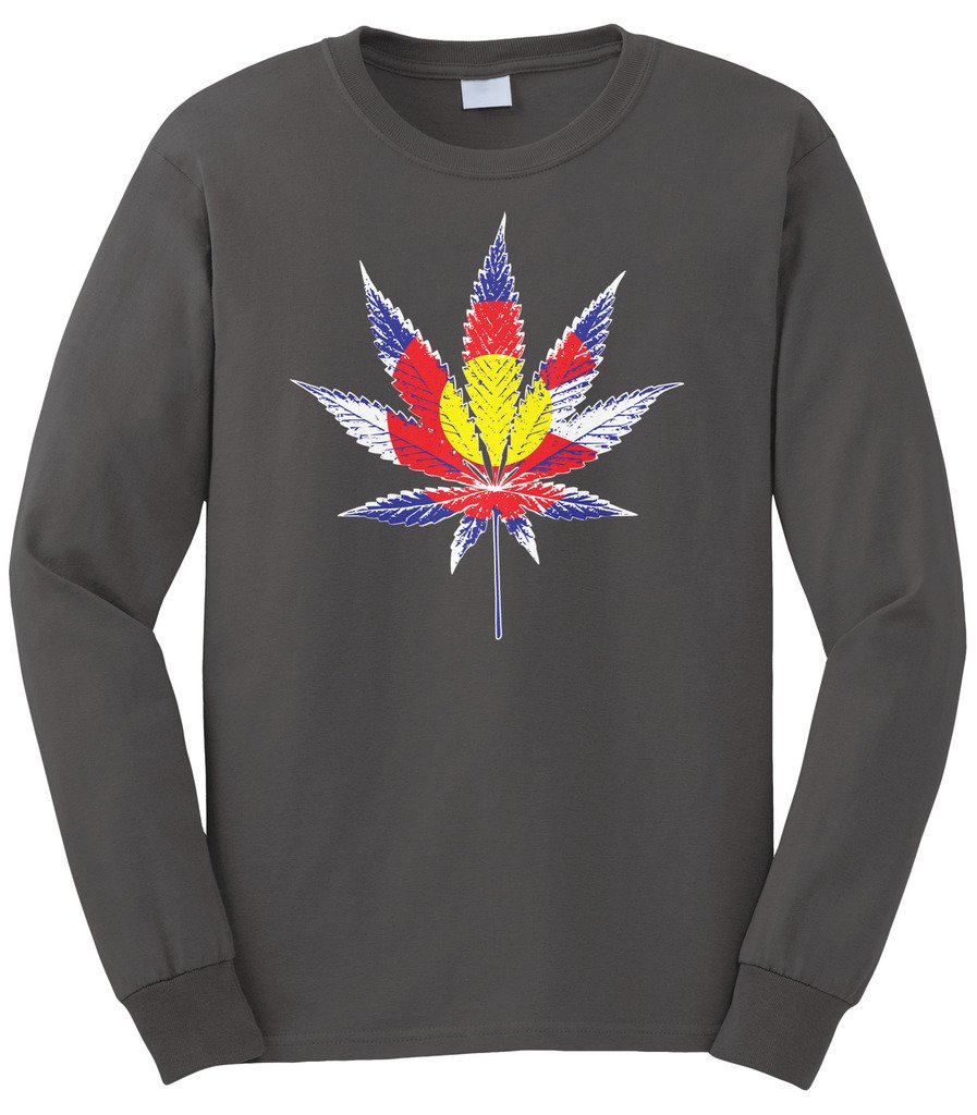 Cybertela Men's Colorado Flag & Pot Leaf Print Long Sleeve T-Shirt | Casual Graphic Tee for Stoner Lifestyle, 420 Friendly Apparel, Streetwear Fashion