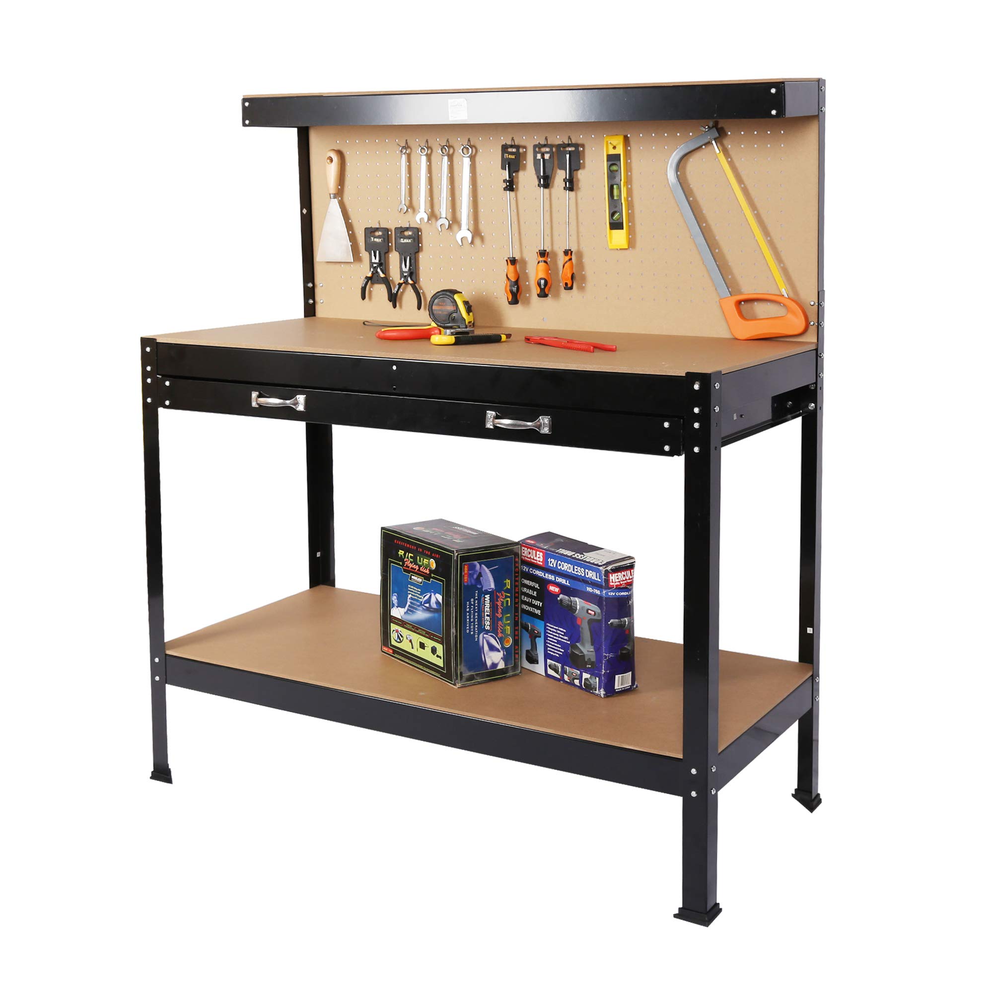 Heavy Duty Steel Workbench with Drawers & Pegboard - 63
