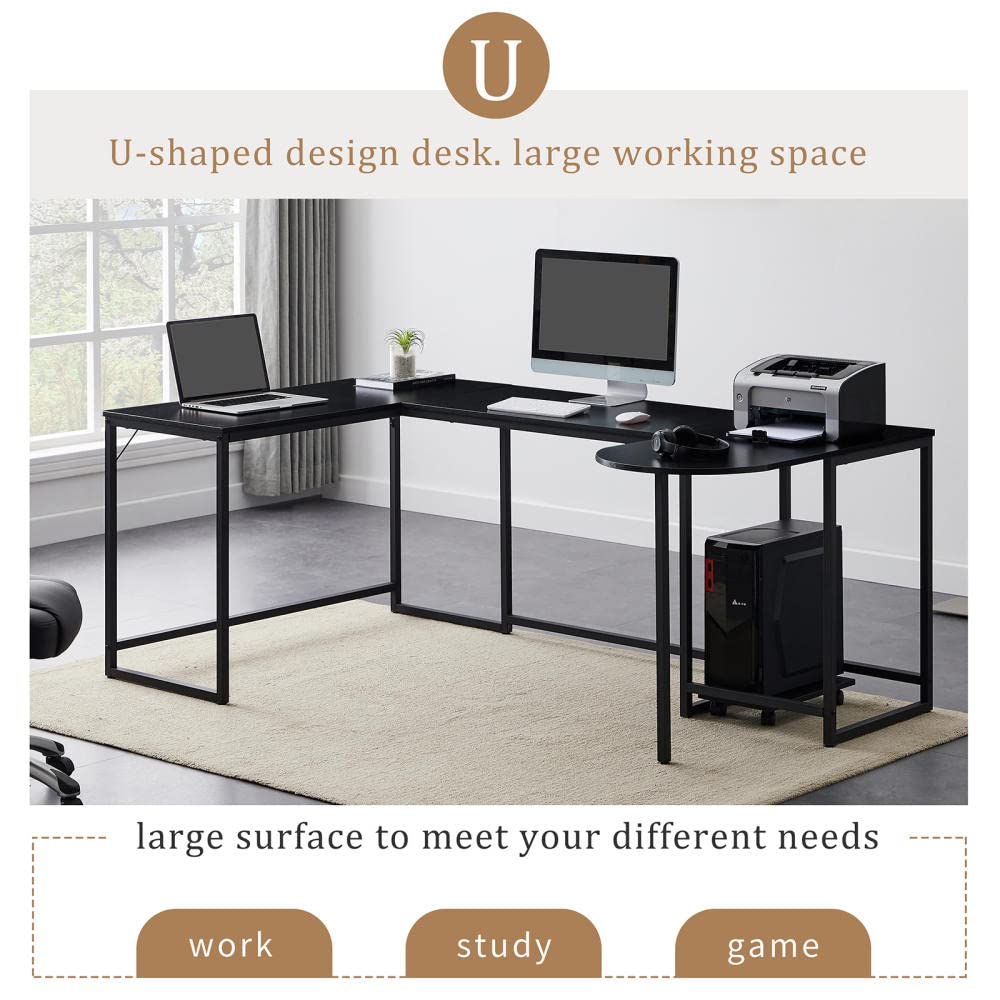 Ergonomic U-Shaped Corner Computer Desk with Monitor Stand - Home Office Gaming Workstation, Space-Saving Design & Easy Assembly - Perfect for Small Spaces, PC Gaming, and Remote Work Setup