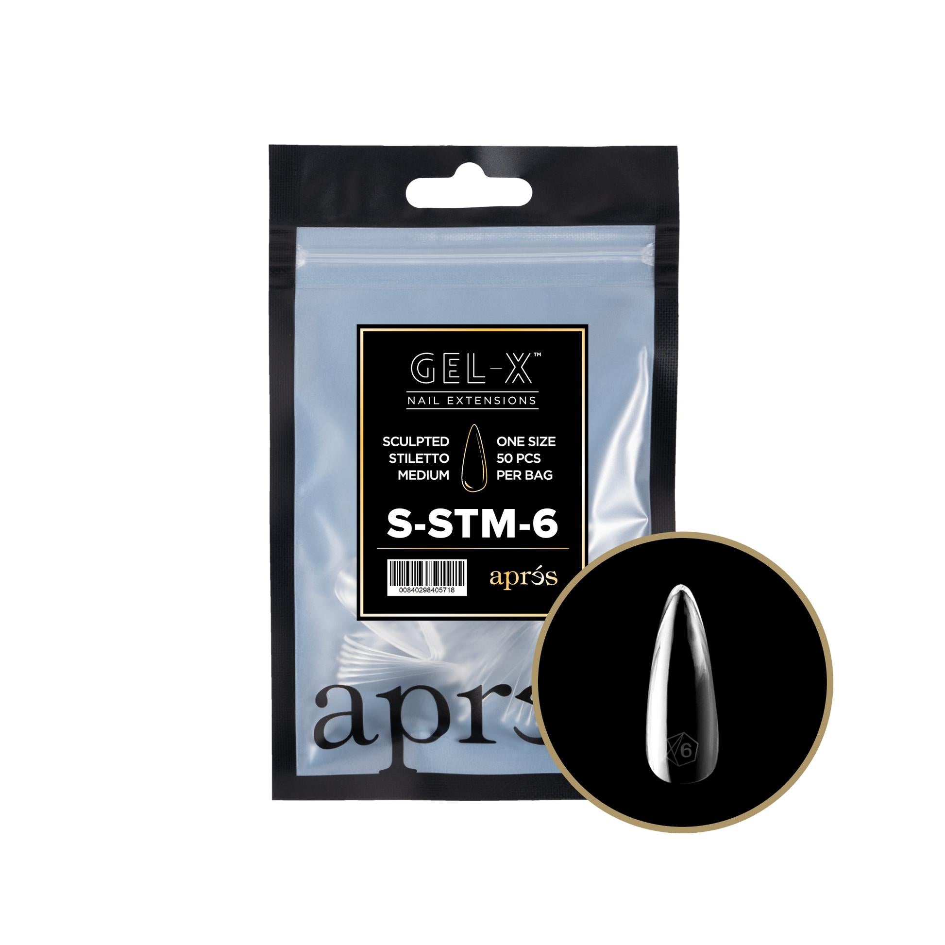 Apres Gel X 2.0 Refill Bags - Sculpted Stiletto Medium Size 6 (50 Pcs) | Professional Nail Extension Kit for Salon & Home Manicure | Perfect for Special Occasions & Daily Wear