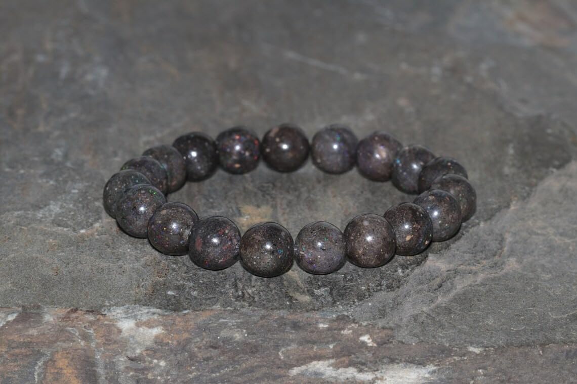 8mm Natural Australian Dark Opal Beaded Bracelet - Unisex Black Fire Opal Gemstone Jewelry for Men & Women | Perfect Gift for Birthday, Anniversary & Special Occasions