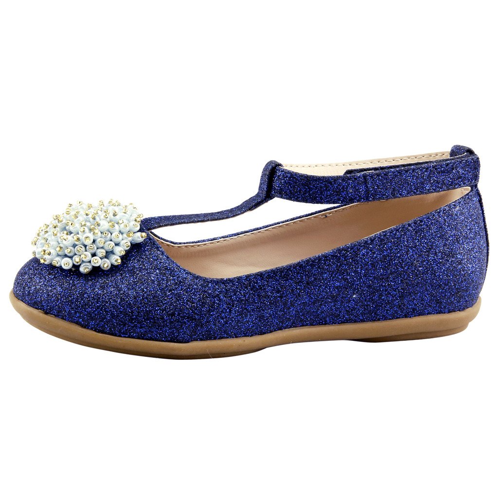 The Doll Maker Glitter Bean Flower T-Strap Flat Shoes - Women's Comfortable Casual Flats for Spring & Summer, Perfect for Beach, Party, and Everyday Wear