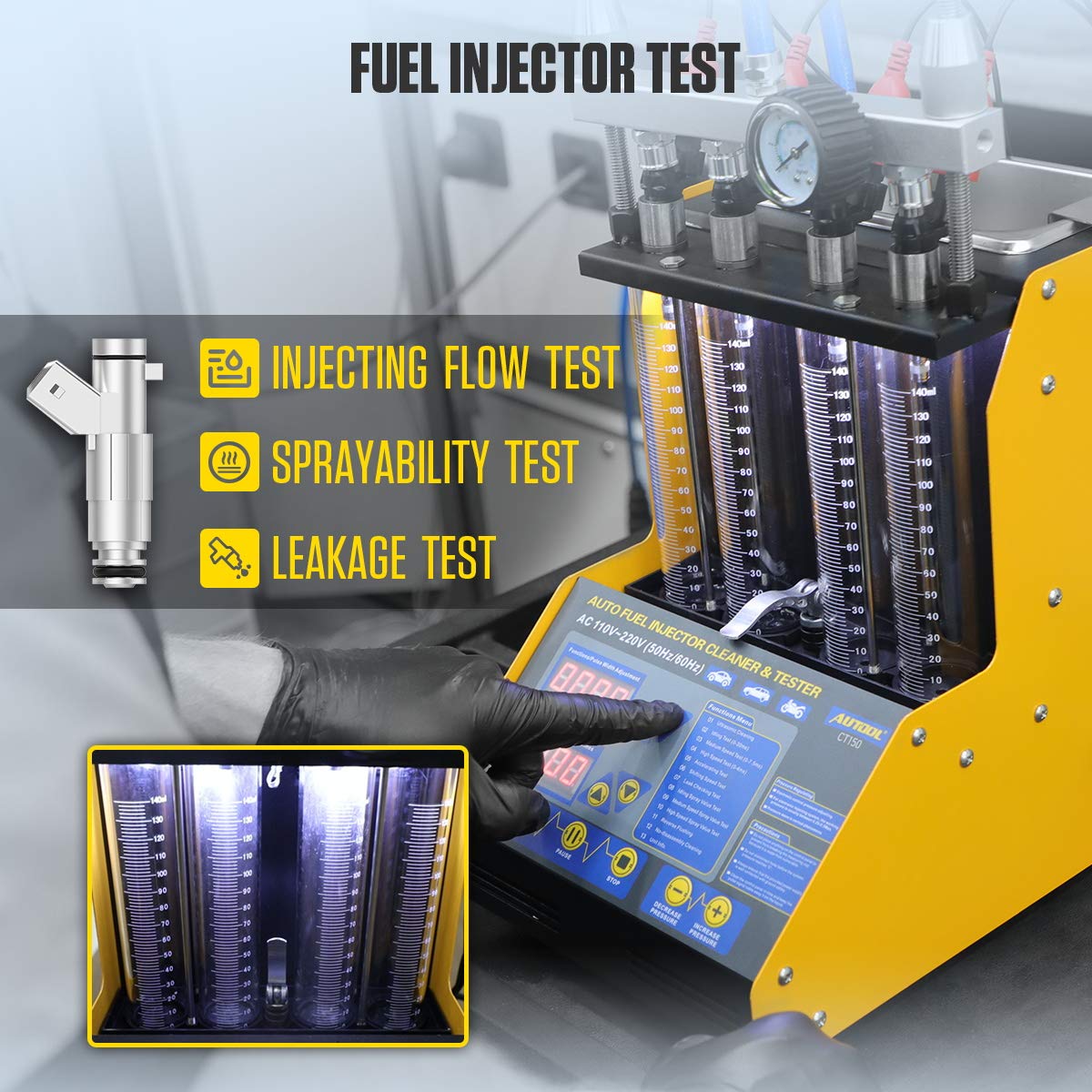 CT150 Fuel Injector Cleaner Tester - 4-Cylinder Ultrasonic Injection System for Motorcycle & Auto - No-Disassembly Cleaning with Spray Pattern, Leakage & Performance Testing (110V/220V) - Ideal for Garage Maintenance & DIY Auto Repair