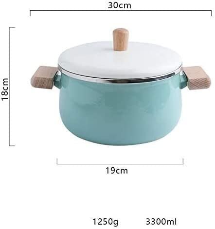 Enamel Milk Pot with Wooden Handle - Double Ear Small Soup Pot, Noodle Pot for Induction Cooker - Universal Green Pan for Cooking, Serving & Kitchen Decor