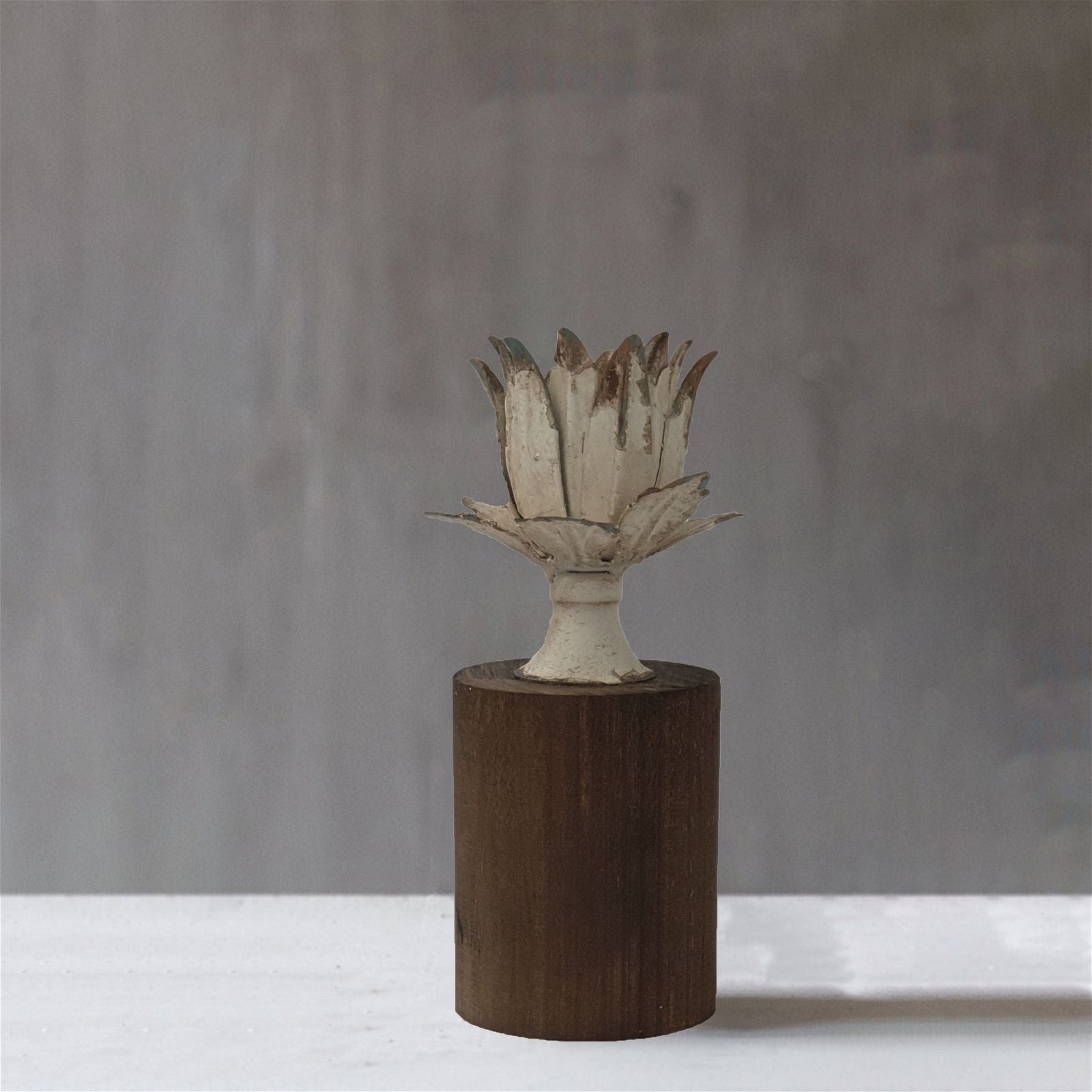 Urban Style Metal Flower in Bloom Candle Holder with Wooden Base - Elegant Home Decor for Living Room, Bedroom, and Wedding Centerpieces