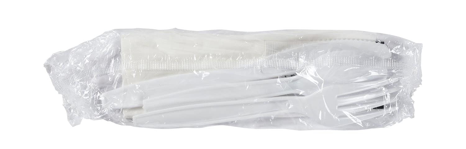 500-Pack Heavy Duty Disposable Plastic Cutlery Set - Individually Wrapped 6-in-1 Utensil Kit with Fork, Spoon, Knife, Napkin, Salt & Pepper | Perfect for Catering, Restaurants, Picnics, Office Lunches and Takeout Meals