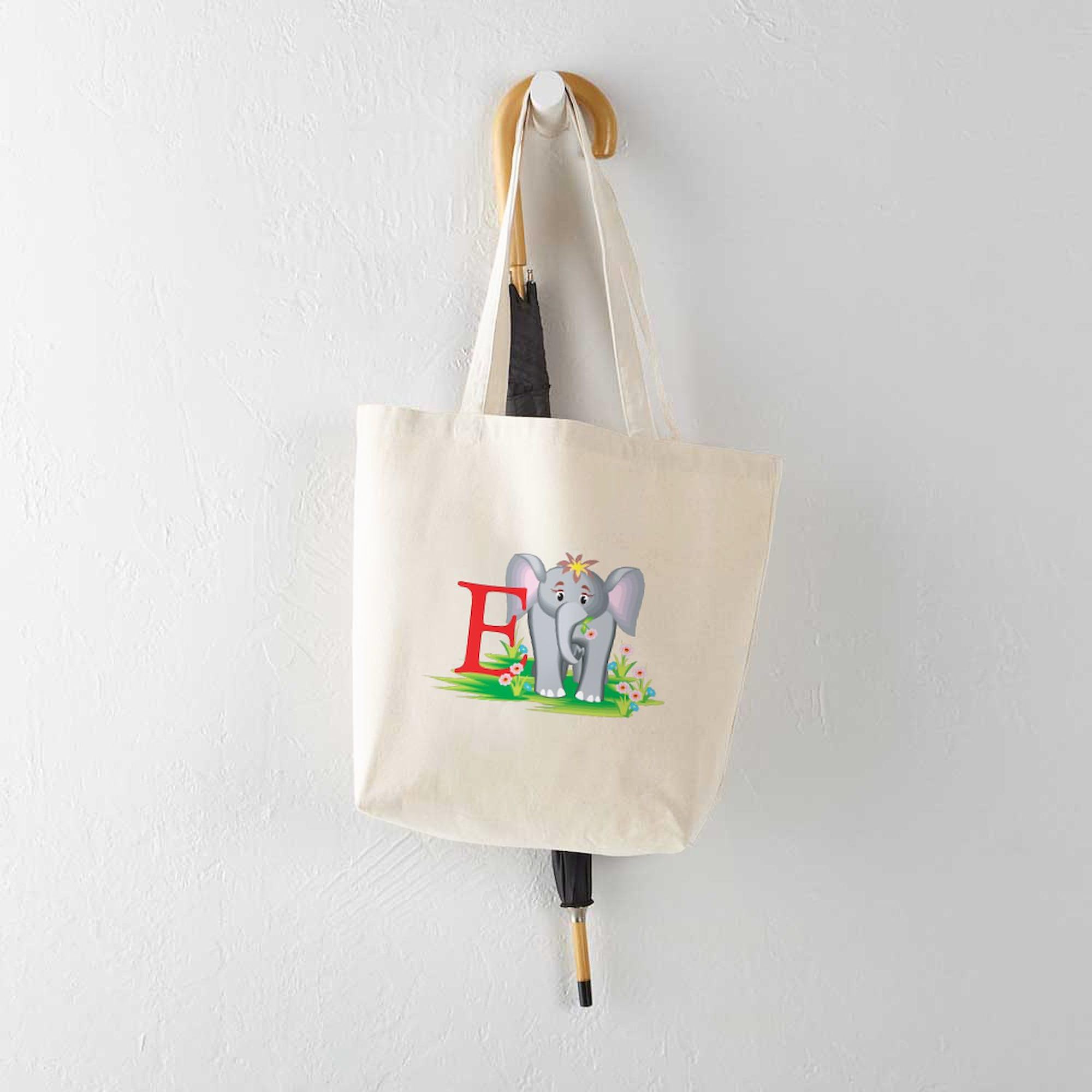 E For Elephant Tote Bag - Natural Canvas Reusable Shopping Bag for Groceries, Beach & Daily Use | Eco-Friendly Cotton Tote by CafePress