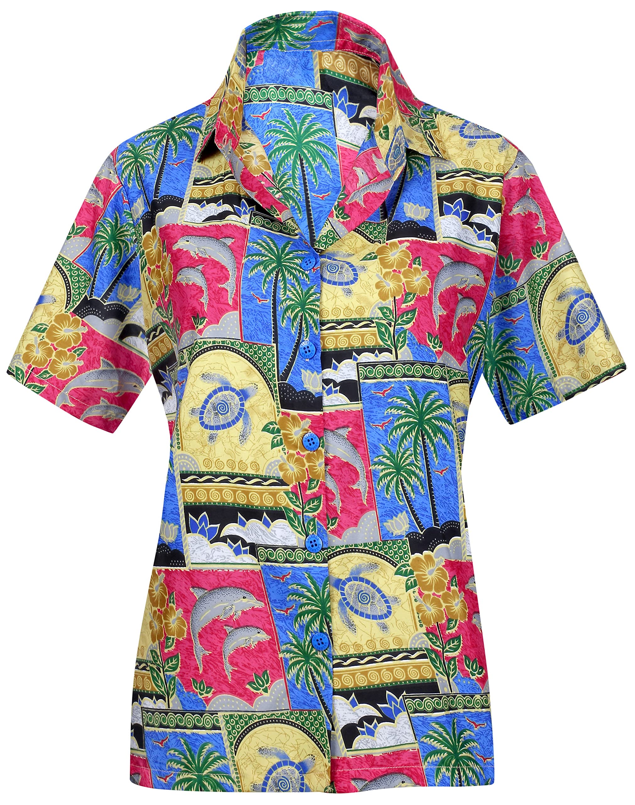 LA LEELA Women's Hawaiian Shirt - Short Sleeve Beach Blouse for Summer Vacation, Pool Party & Tropical Getaway