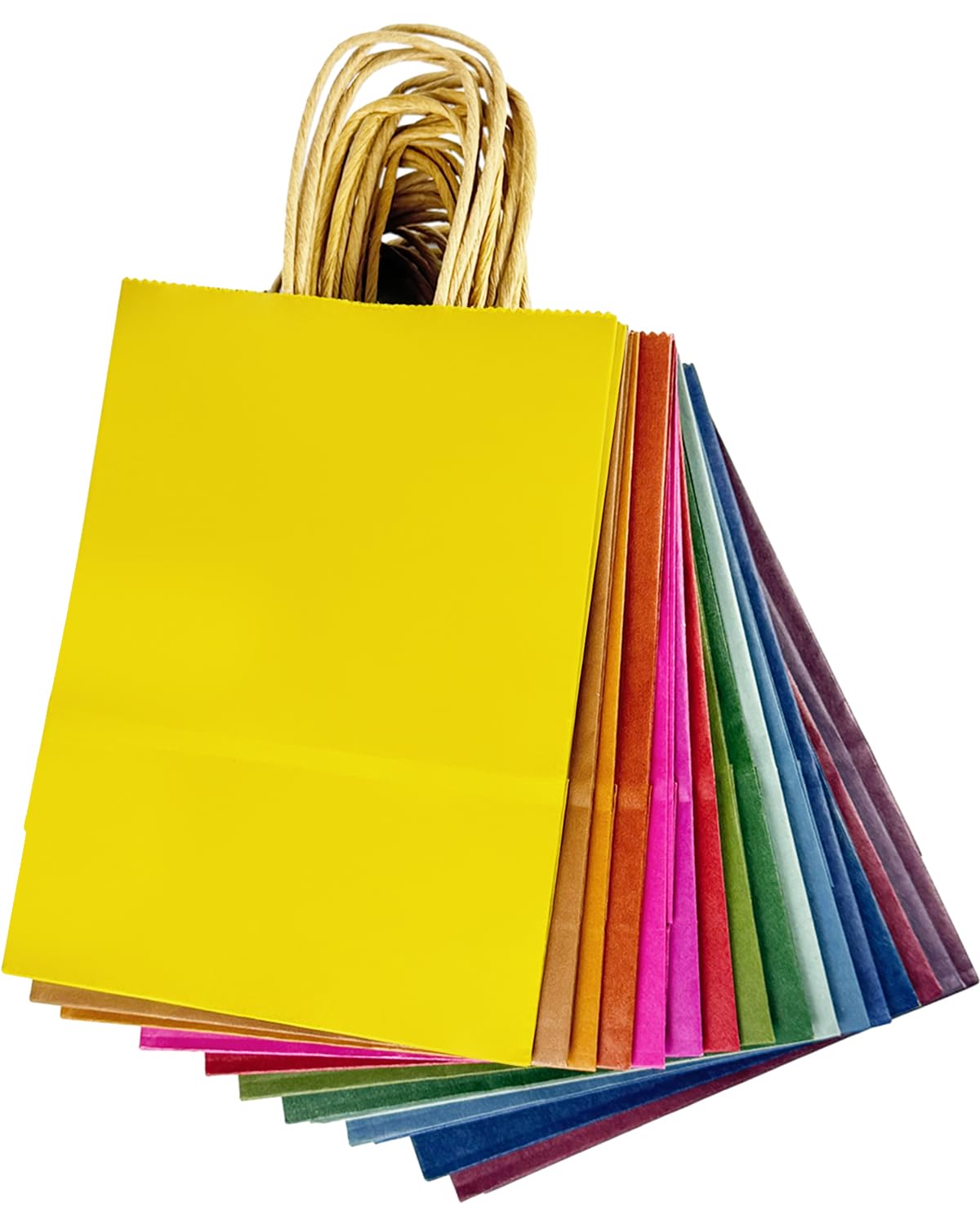 qiqee 32-Pack Small Gift Bags with Handles - 8.26×6×3.15 Inches - 16 Vibrant Colors for Party Favors, Wedding, Birthday & Retail Packaging - Eco-Friendly Kraft Paper Bags Bulk