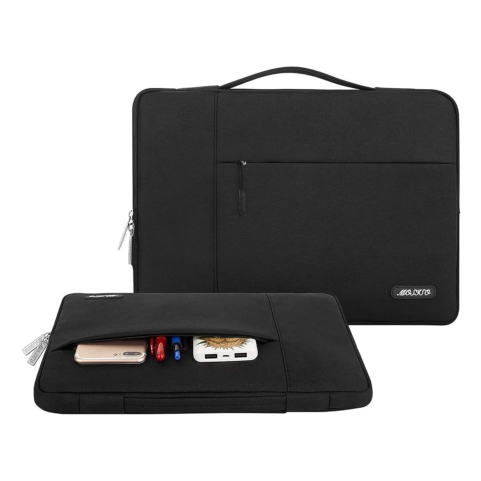 MOSISO 16 inch Laptop Sleeve with Handle - Fits 15-15.6 inch Laptops - Compatible with MacBook Pro 16, HP, Acer, Dell, Lenovo, ASUS - Durable Polyester Computer Bag (Black) - Perfect for Work, School & Travel Protection