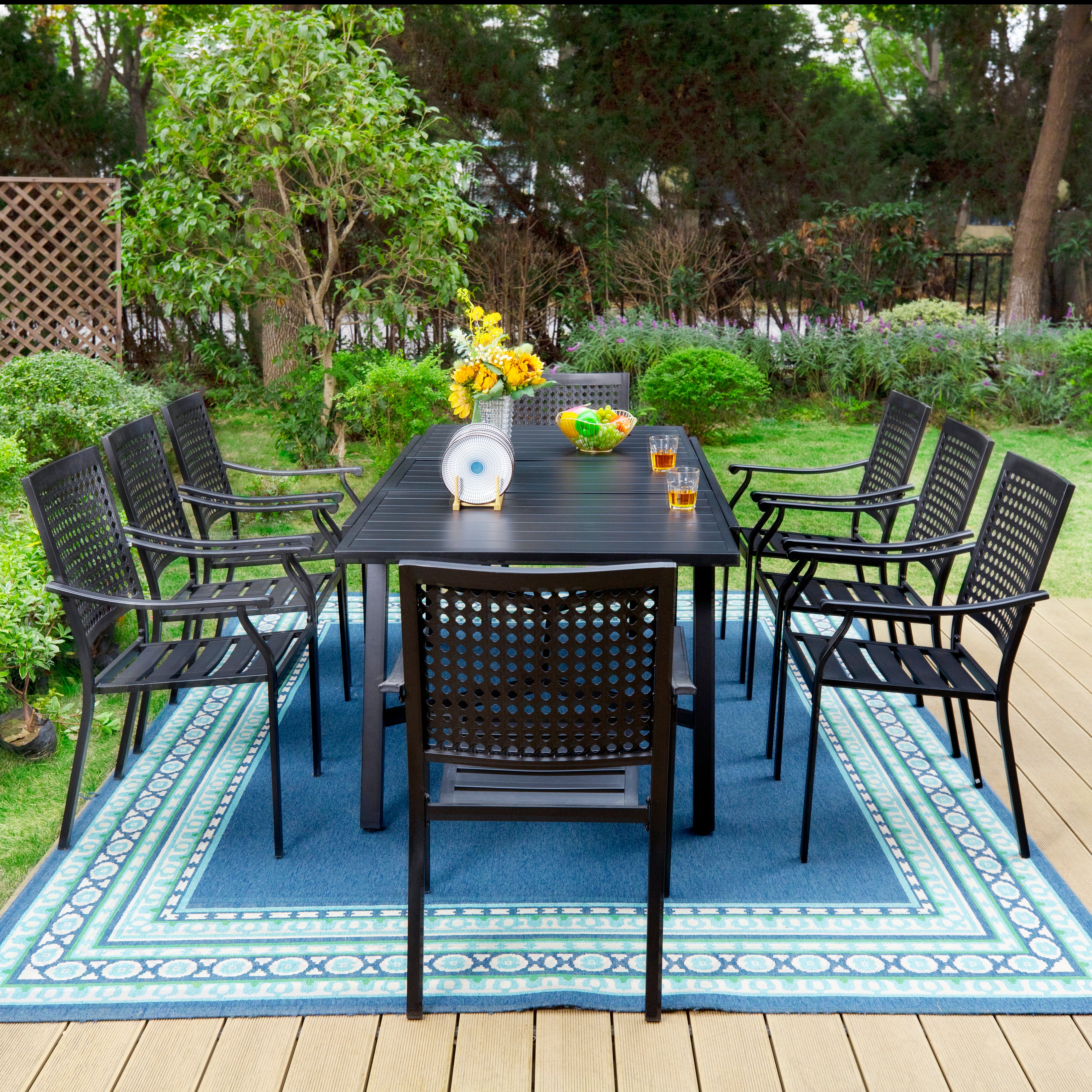 MFSTUDIO 9/7 Piece Outdoor Patio Dining Set with Reinforced Expandable Table & Stackable Chairs - Perfect for Backyard, Garden, Poolside and Terrace Entertaining